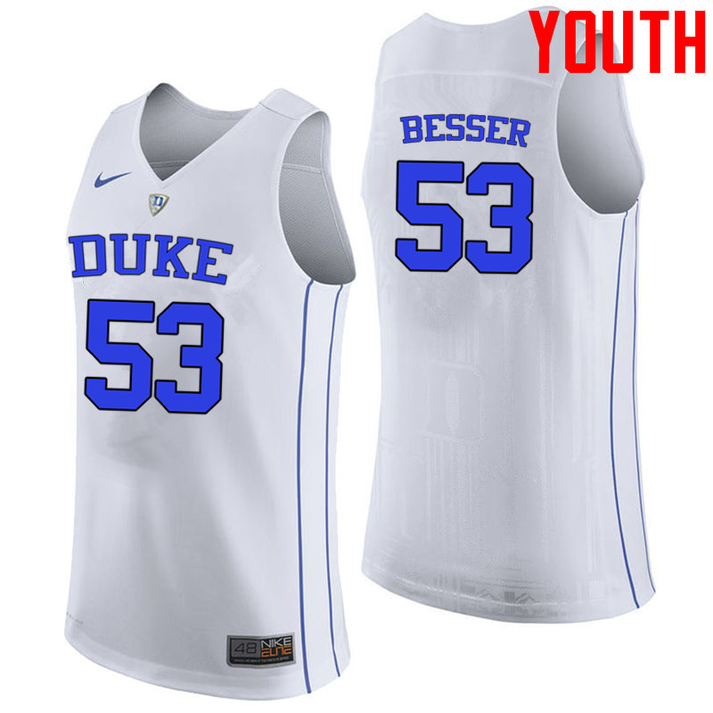 Youth #53 Brennan Besser Duke Blue Devils College Basketball Jerseys-White